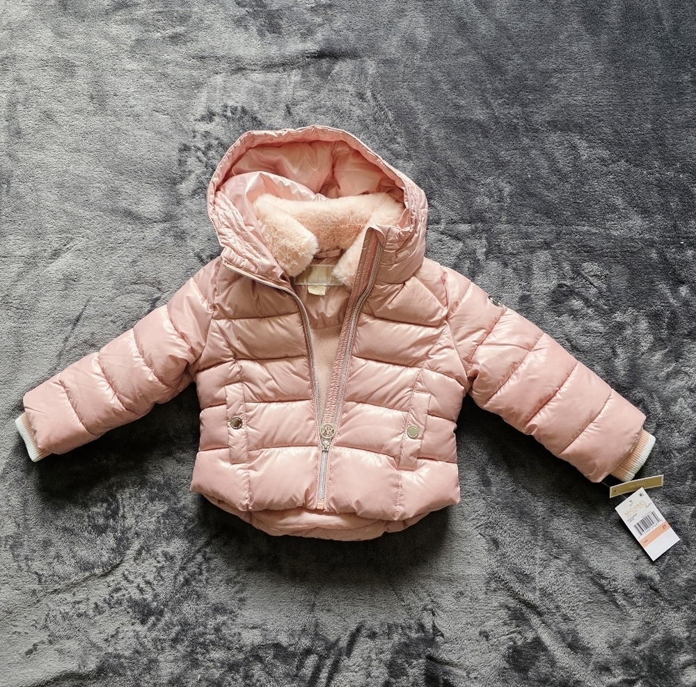 New Michael Kors Pink Kids toddler girl Puffer winter hooded Jacket size 2t